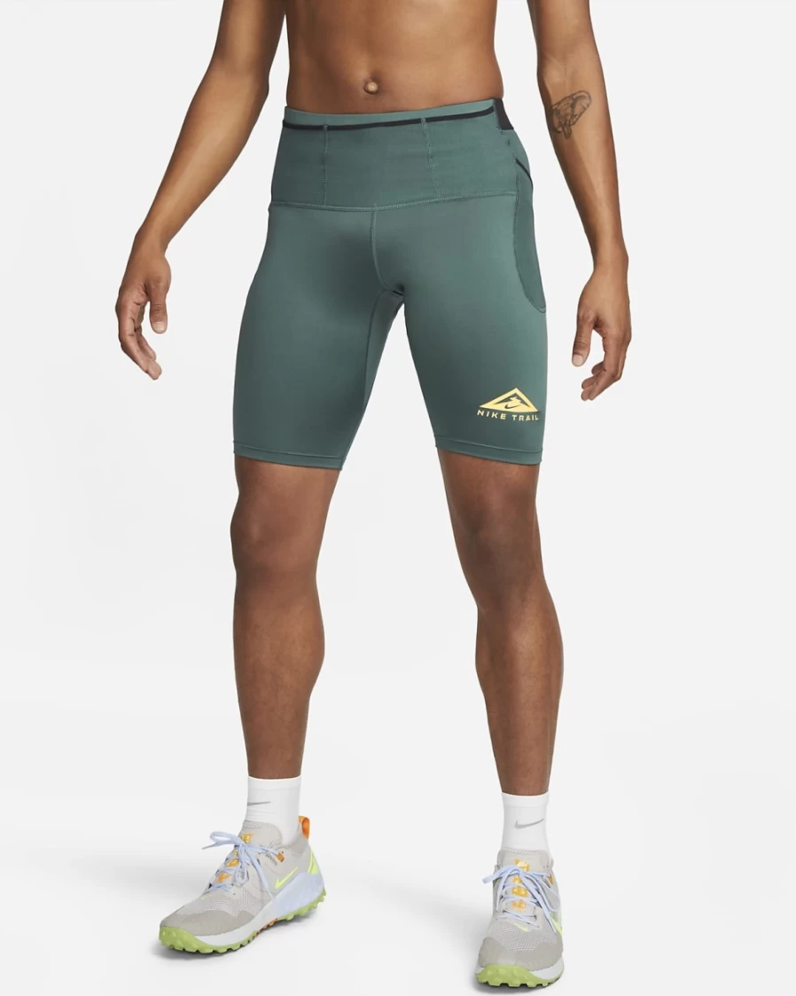 Nike Men's Trail Dri-FIT Lava Loops Running Tights - Faded Spruce/Citron Pulse, 1/2-Length Trail Fitness Pants