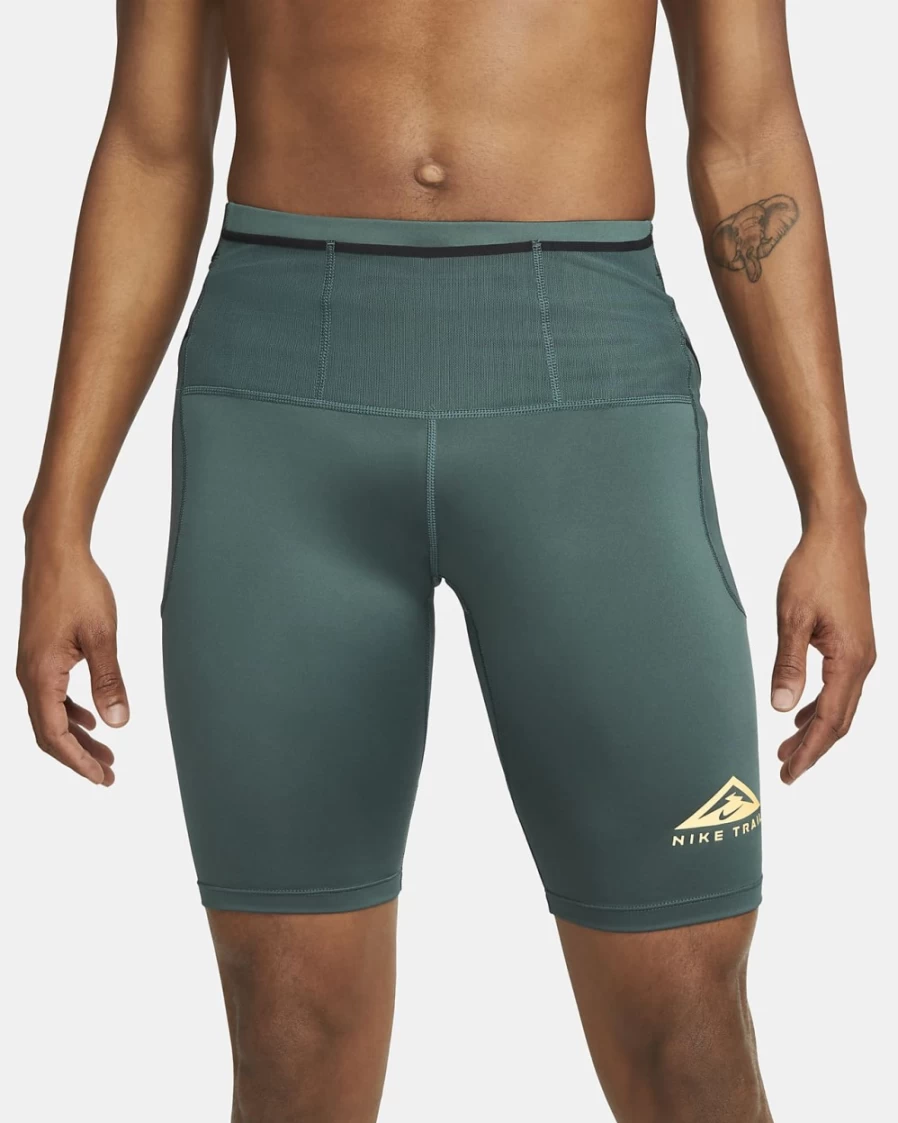 Nike Men's Trail Dri-FIT Lava Loops Running Tights - Faded Spruce/Citron Pulse, 1/2-Length Trail Fitness Pants