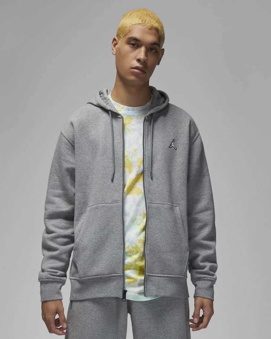 Nike Jordan Brooklyn Fleece Men's Full-Zip Hoodie - Carbon Heather/White