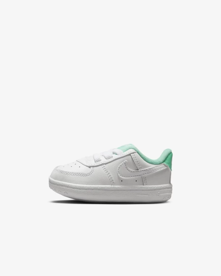 Nike Air Force 1 Baby Crib Booties for Boys & Girls - White/Light Menthol/White Sneaker Shoes