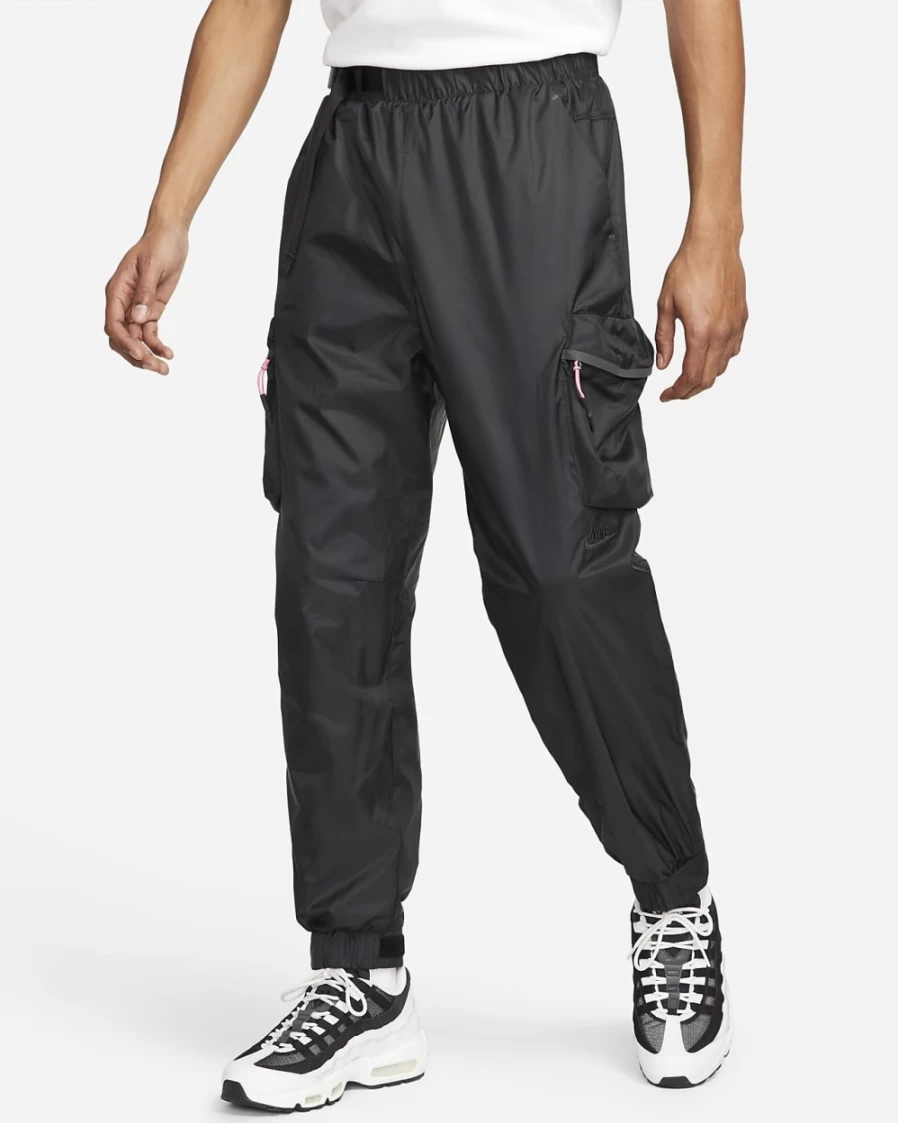 Nike Men's Sportswear Repel Tech Pack Lined Woven Pants - Black/Pink Glow Water-Resistant Training Trousers