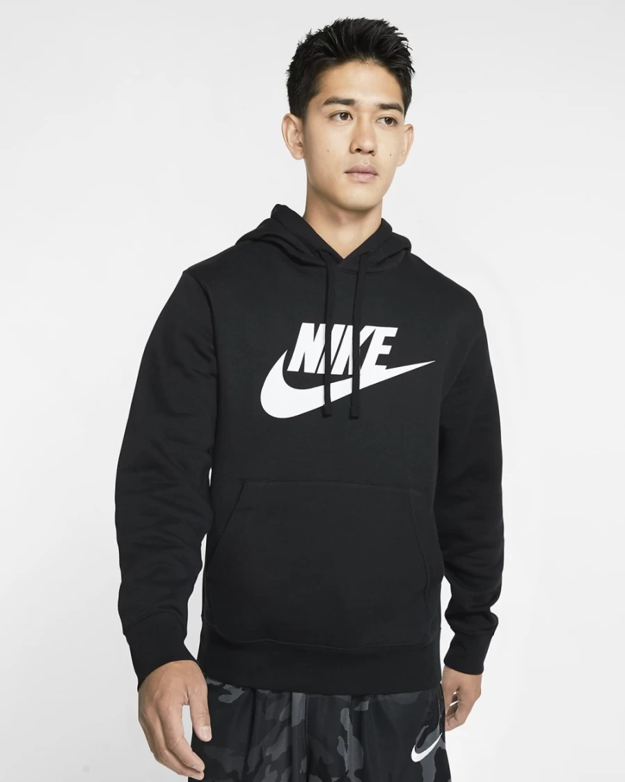 Nike Club Fleece Men's Pullover Hoodie - Black & White Graphic Sweatshirt