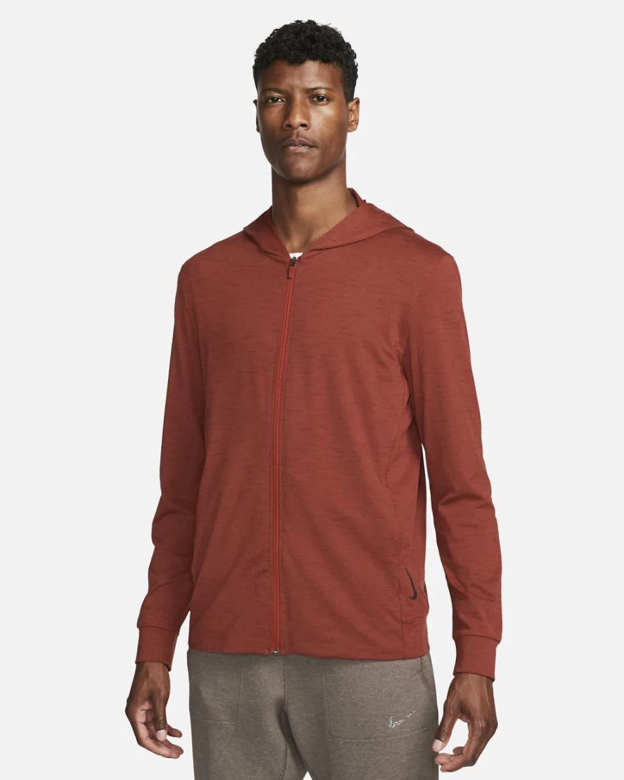Nike Men's Dri-FIT Yoga Full-Zip Jacket in Cinnabar/Oxen Brown - Moisture-Wicking Workout Top