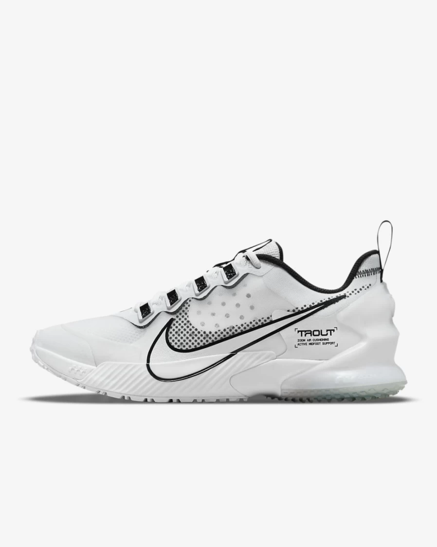 Nike Force Zoom Trout LTD Turf Baseball Shoes for Men - White/Light Smoke Grey/Dynamic Turquoise/Metallic Silver