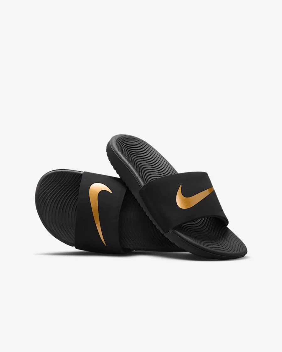 Nike Kawa Little/Big Kids' Slides for Boys & Girls - Black/Metallic Gold Sport Sandals