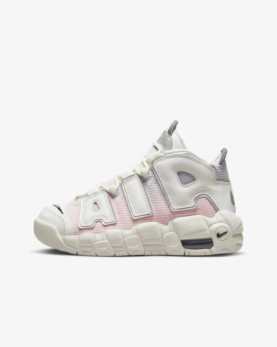 Nike Air More Uptempo Big Kids' Sneakers for Boys & Girls in Sail/Light Thistle/Pink Foam/Black