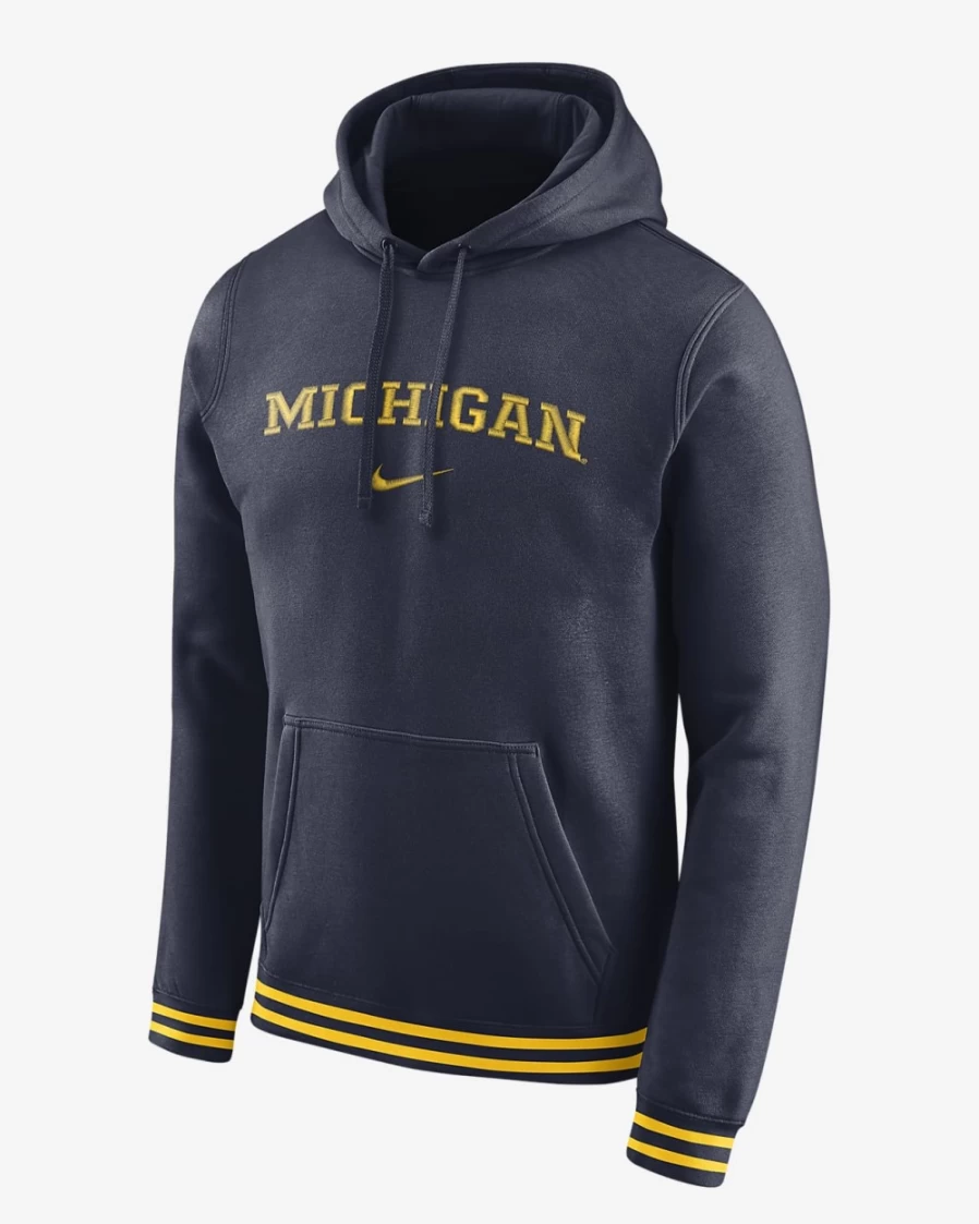 Nike Michigan Retro Men's Fleece Hoodie - College Navy/Amarillo Pullover Sweatshirt