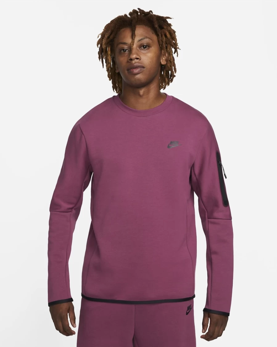 Nike Men's Tech Fleece Crew Sweatshirt - Rosewood/Black, Comfortable & Lightweight Sportswear
