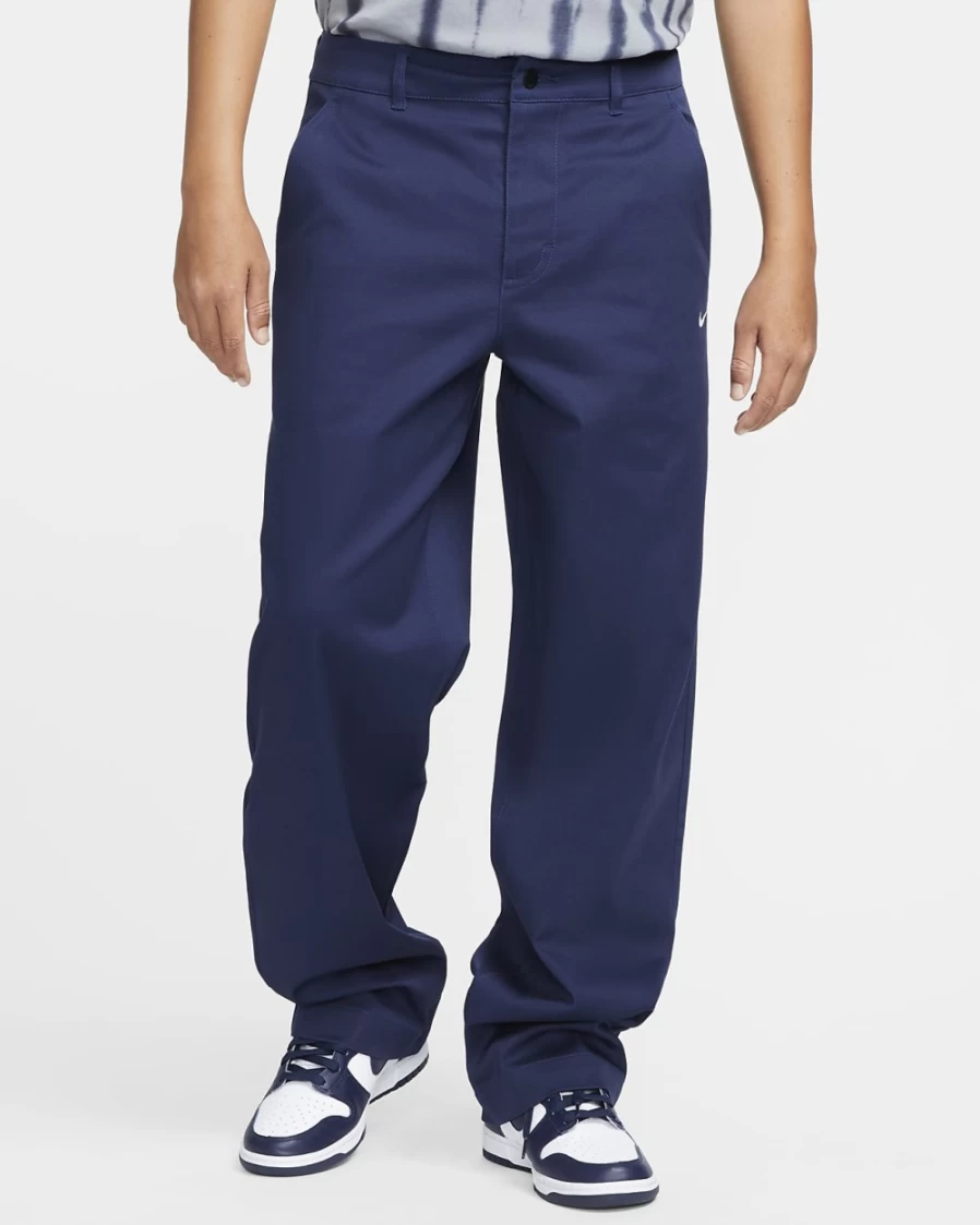 Nike Men's Cotton Chino Pants - Midnight Navy/White, Comfortable Unlined Casual Trousers