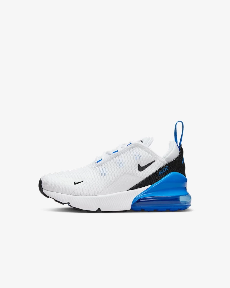 Nike Air Max 270 Little Kids' Shoes - White/Photo Blue/Black - Running Sneakers for Boys and Girls