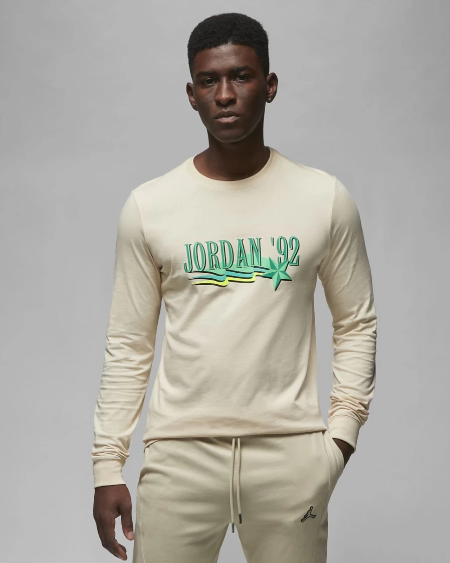 Nike Men's Jordan Brand Long-Sleeve T-Shirt in Pearl White & Neptune Green