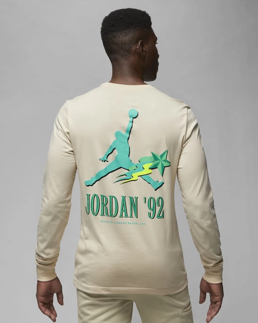 Nike Men's Jordan Brand Long-Sleeve T-Shirt in Pearl White & Neptune Green