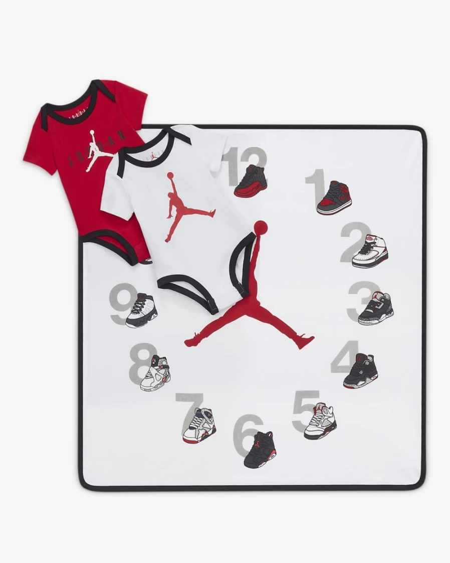 Nike Jordan Milestone Baby Bodysuit 3-Pack (0-9 Months) - White/White/Red for Boys & Girls