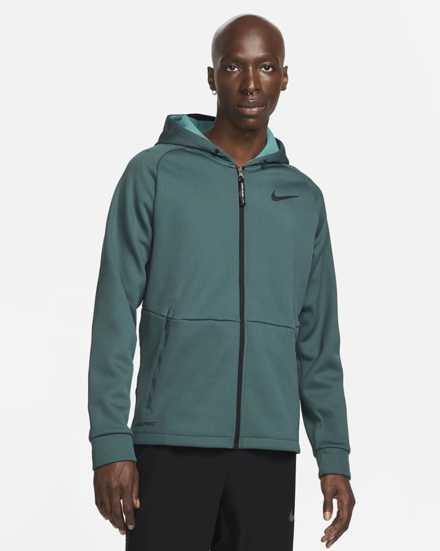 Nike Pro Therma-FIT Men's Full-Zip Hooded Jacket - Faded Spruce/Mineral Teal/Black - Thermal Training Pullover