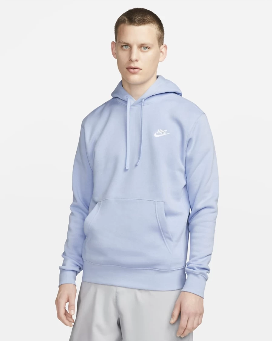 Nike Men's Club Fleece Pullover Hoodie - Cobalt Bliss & White Comfort Fit Sweatshirt