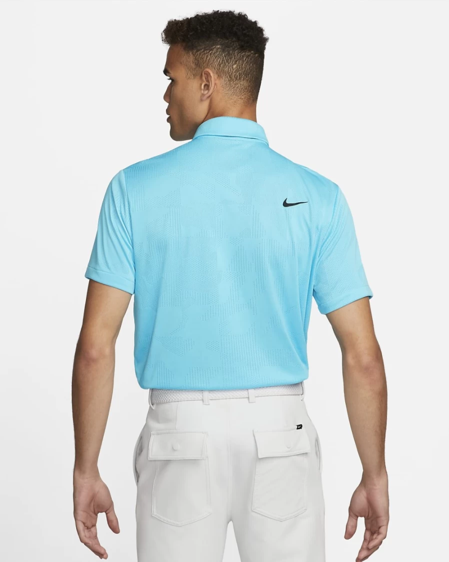 Nike Men's Dri-FIT Tour Jacquard Golf Polo Shirt - Baltic Blue/Black, Moisture-Wicking Performance Top