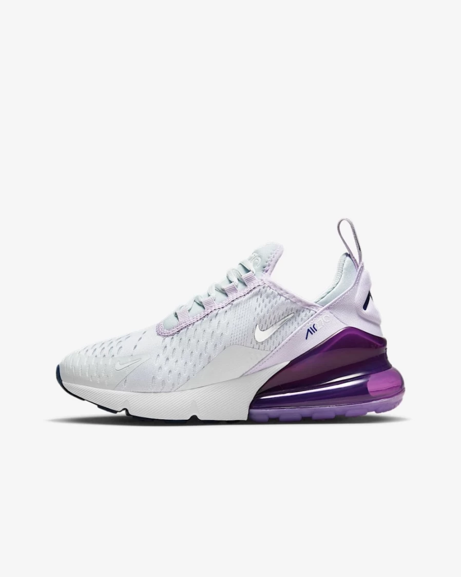Nike Air Max 270 Big Kids' Shoes - Pure Platinum/Violet Frost/Midnight Navy/Metallic Silver - Running Sneakers for Boys and Girls