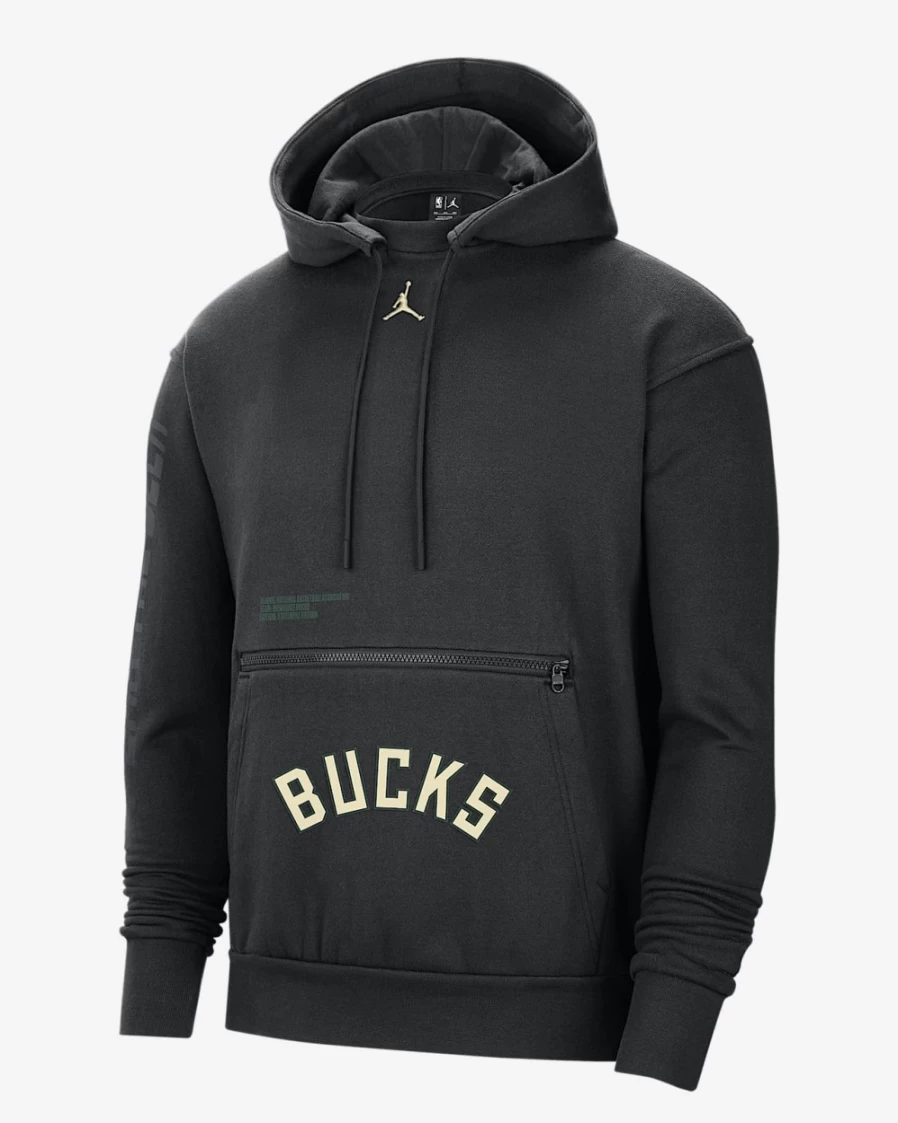 Nike Jordan NBA Milwaukee Bucks Courtside Statement Edition Men's Black Fleece Pullover Hoodie