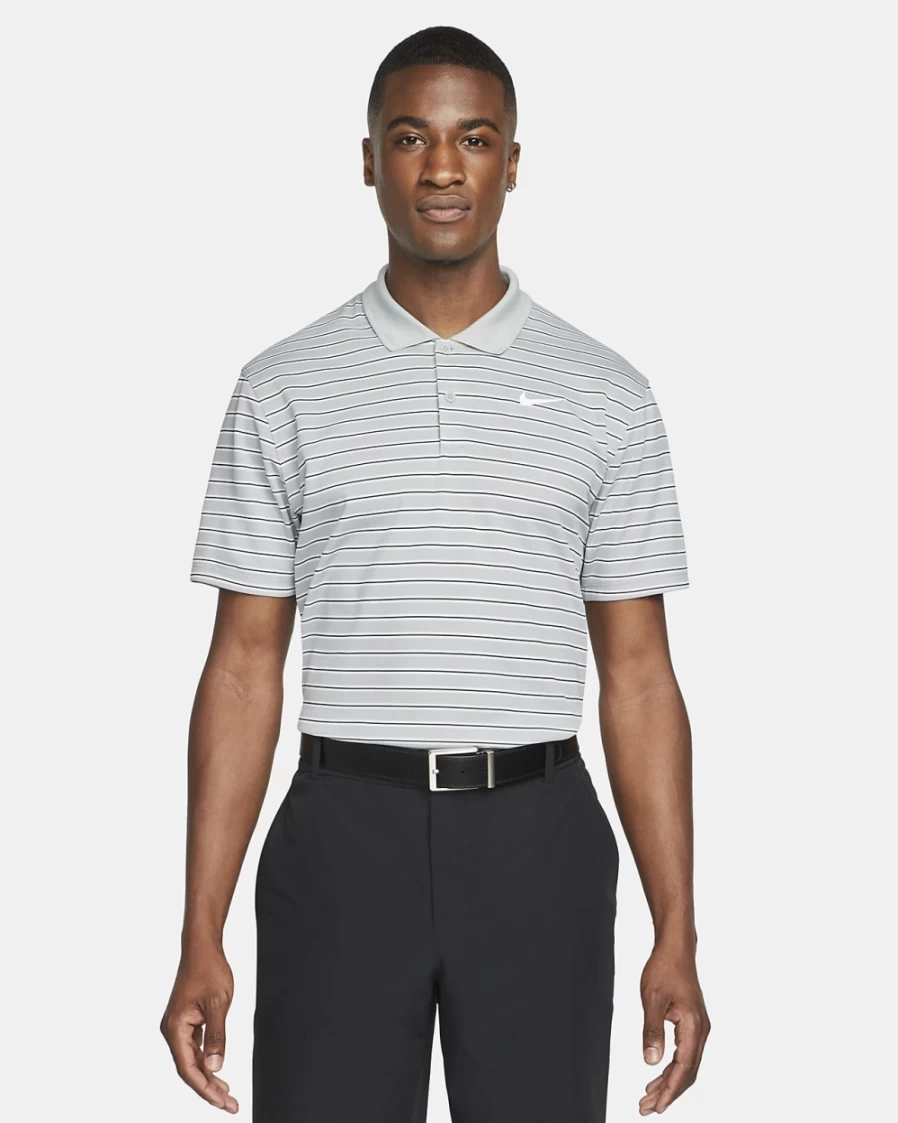 Nike Dri-FIT Victory Men's Golf Polo - Light Smoke Grey & White Striped Performance Shirt