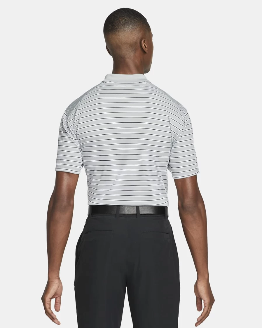Nike Dri-FIT Victory Men's Golf Polo - Light Smoke Grey & White Striped Performance Shirt
