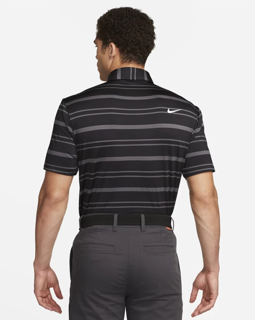 Nike Dri-FIT Tour Men's Golf Polo Shirt - Moisture-Wicking, Striped Design, Black/Anthracite/White
