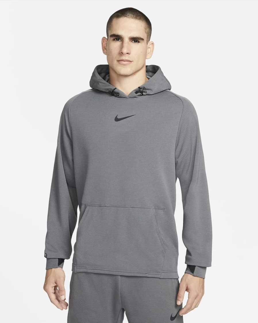 Nike Pro Men's Iron Grey Fleece Training Hoodie - Black Accents