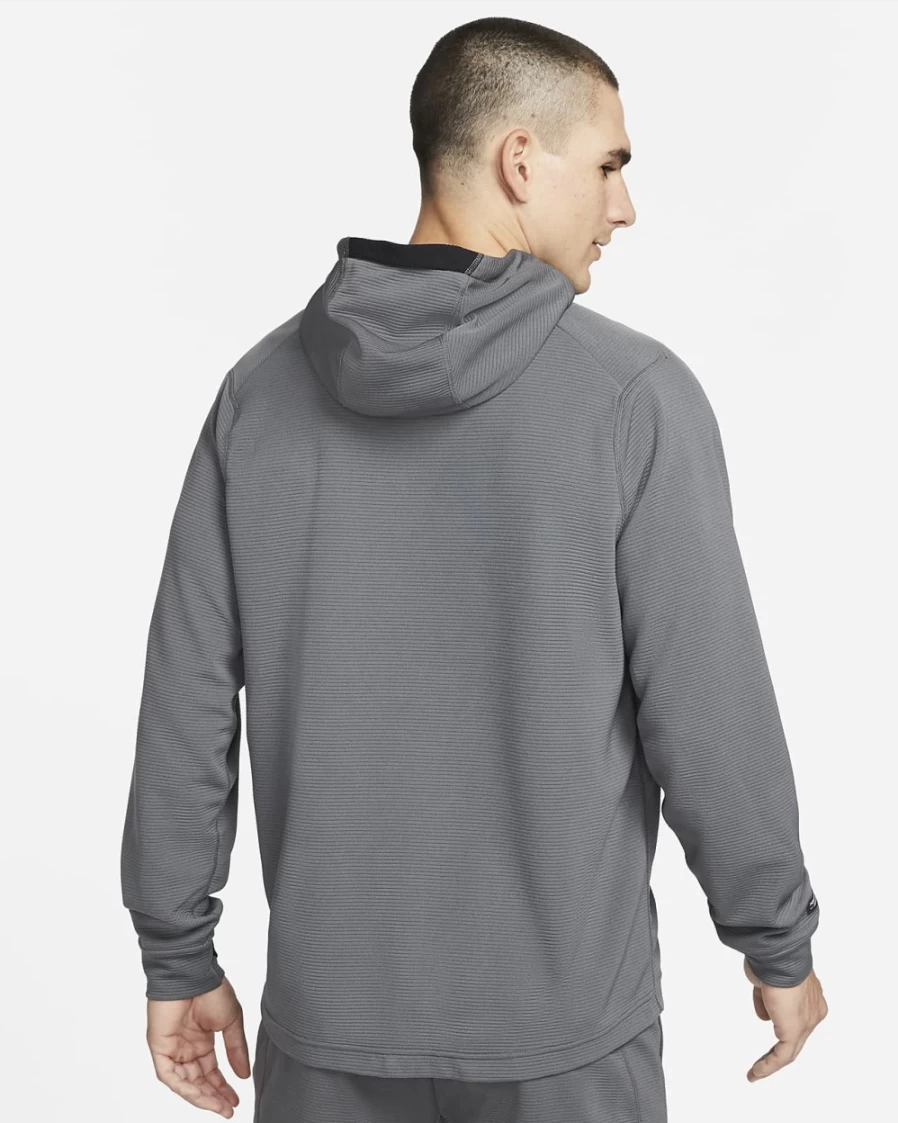 Nike Pro Men's Iron Grey Fleece Training Hoodie - Black Accents