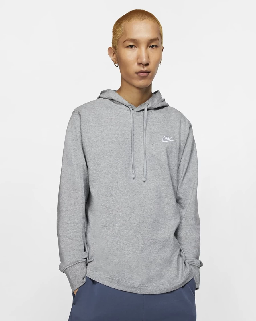 Nike Club Men's Dark Grey Heather Pullover Hoodie - Sportswear Jersey Sweatshirt