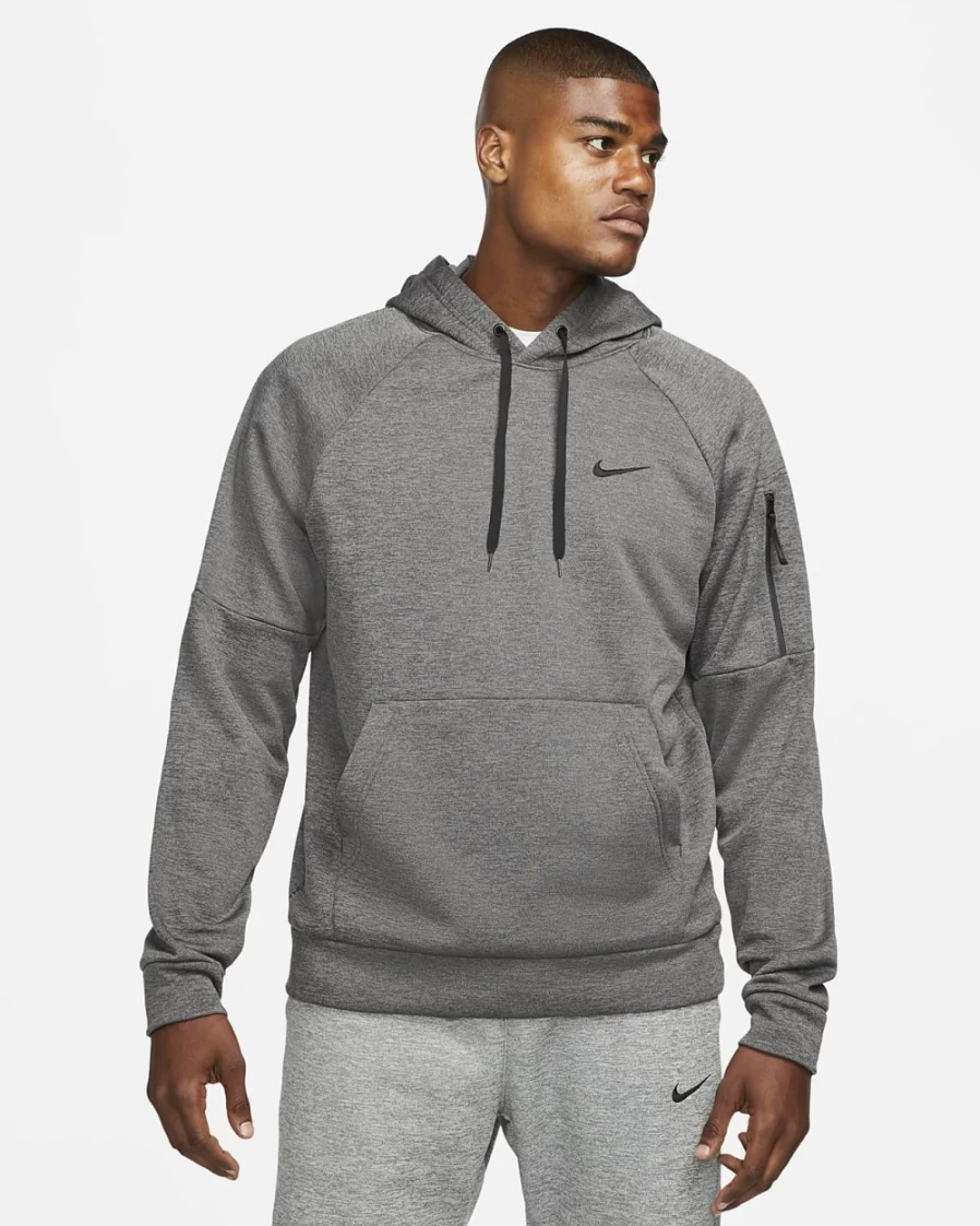 Nike Therma-FIT Men's Charcoal Heather Pullover Hoodie for Fitness & Training