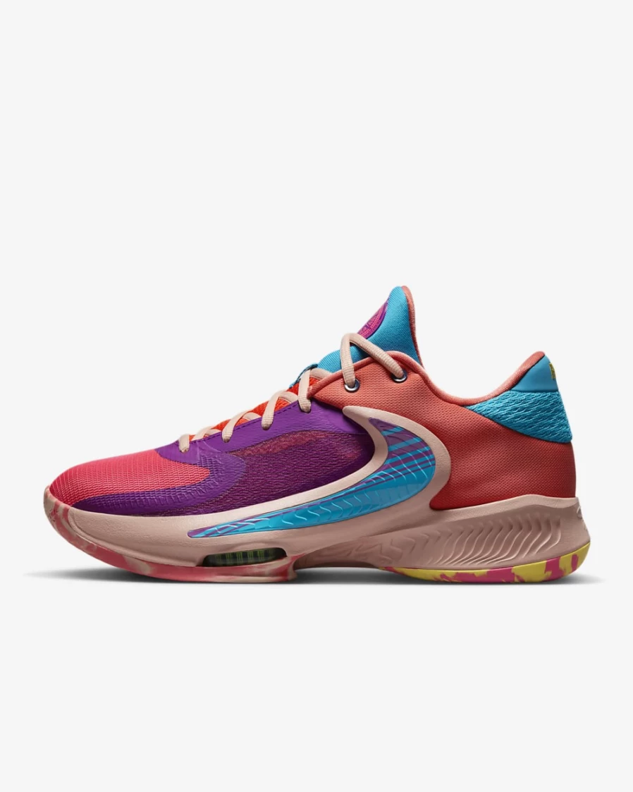 Nike Freak 4 Basketball Shoes for Kids - White/Football Grey/Blue Lightning/Fuchsia Dream - Boys & Girls