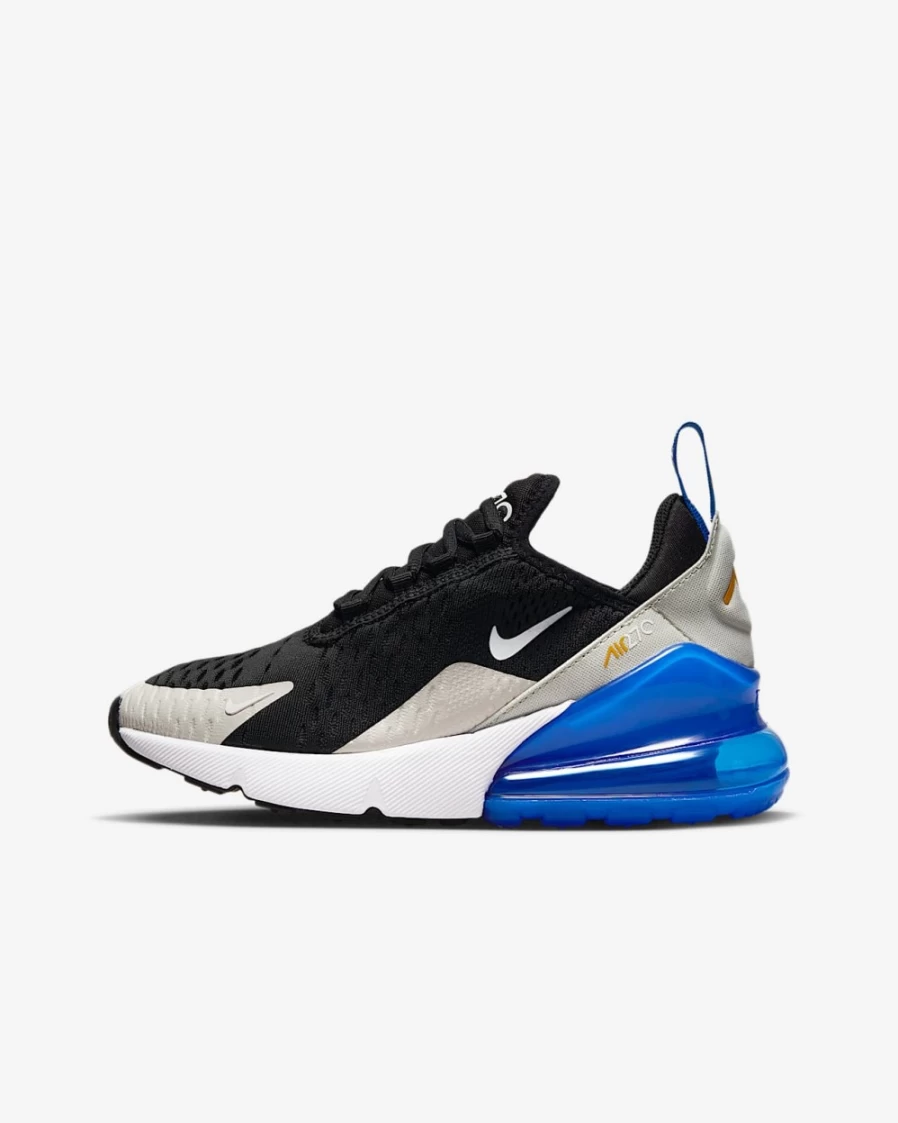 Nike Air Max 270 Big Kids' Shoes - Black/Game Royal/Light Bone/White - Running Shoes for Boys and Girls