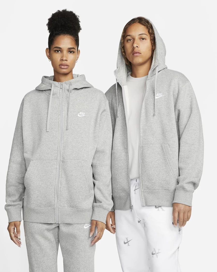 Nike Men's Club Fleece Full-Zip Hoodie - Dark Grey Heather, Matte Silver, White