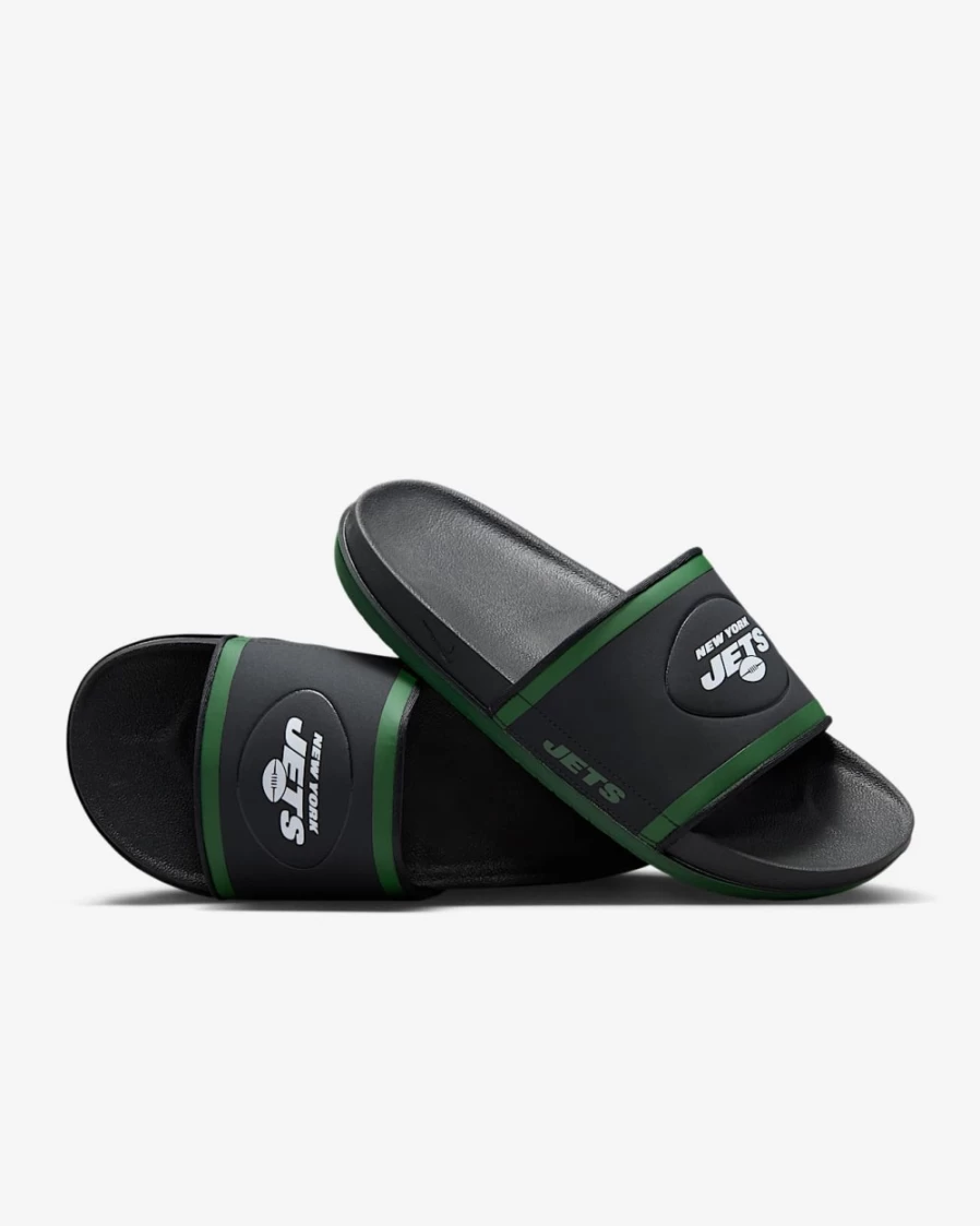 Nike Offcourt Slide for Men - NFL New York Jets Team Design - Anthracite/Sport Green/White