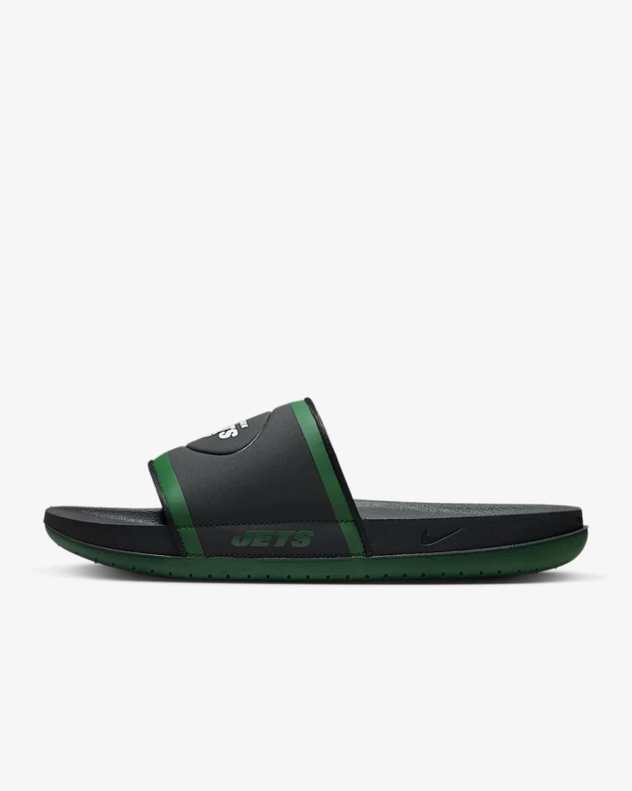 Nike Offcourt Slide for Men - NFL New York Jets Team Design - Anthracite/Sport Green/White