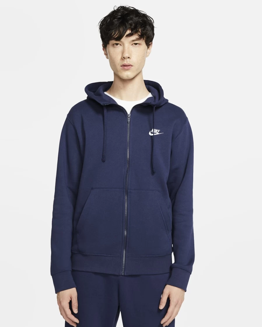 Nike Men's Club Fleece Full-Zip Hoodie - Midnight Navy/White Sportswear Pullover