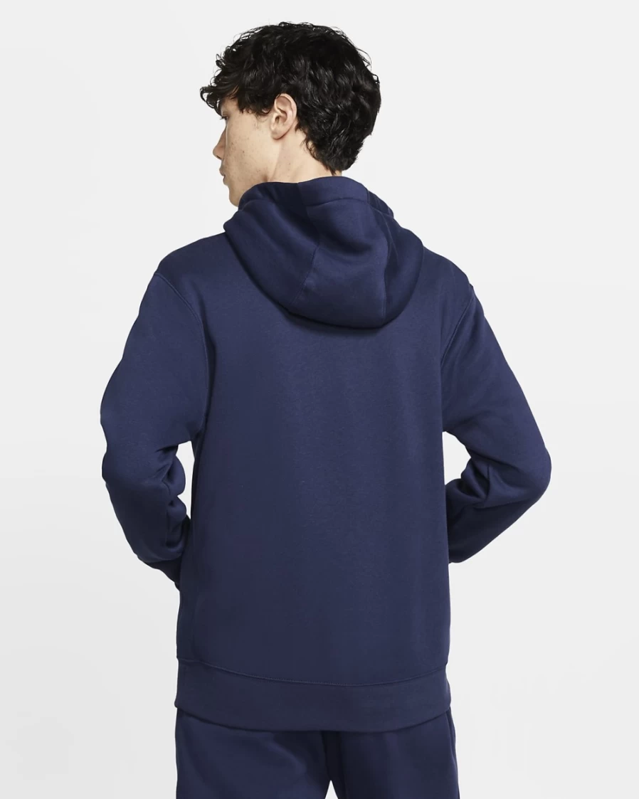 Nike Men's Club Fleece Full-Zip Hoodie - Midnight Navy/White Sportswear Pullover