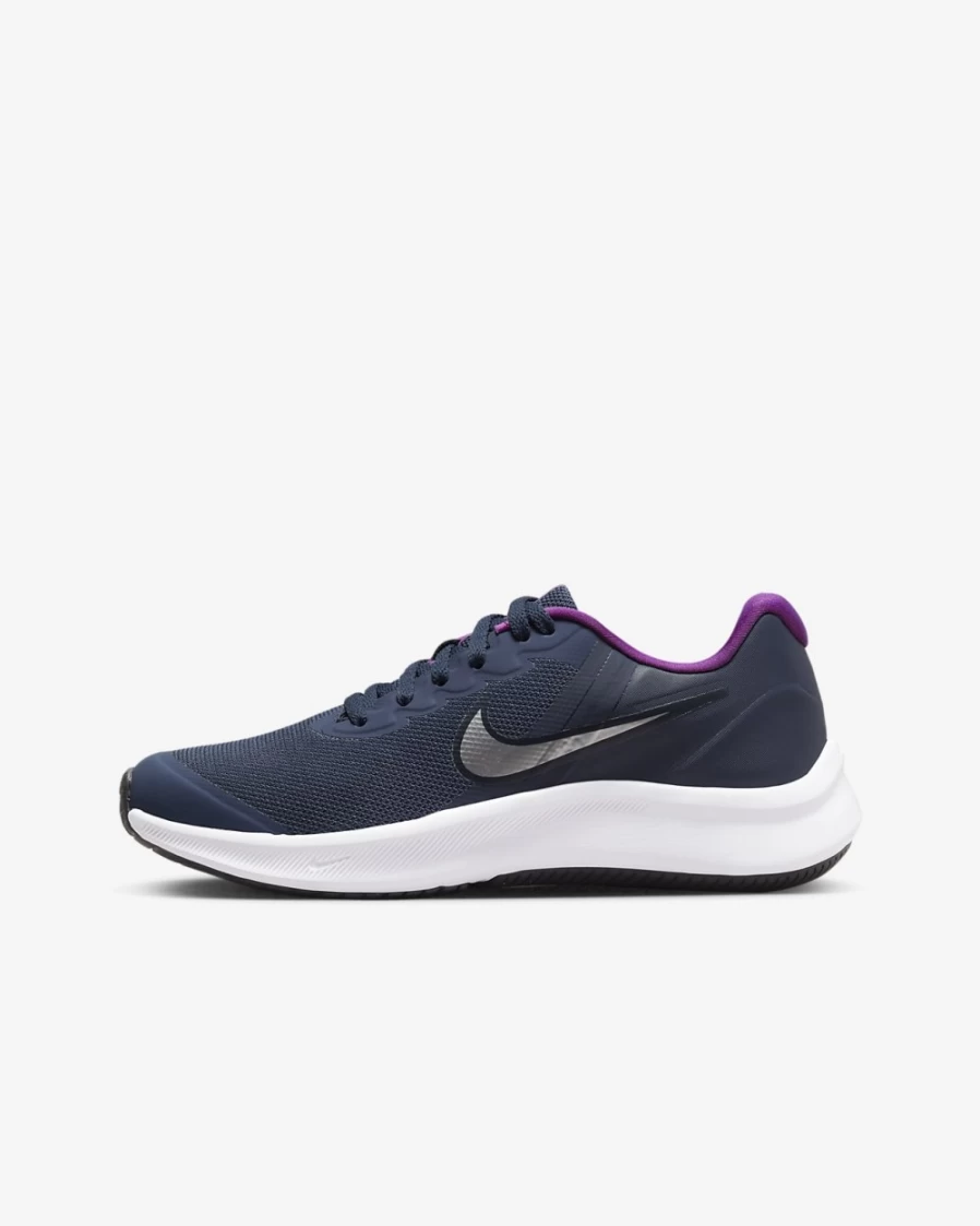 Nike Star Runner 3 Big Kids' Road Running Shoes for Boys & Girls - Midnight Navy/Vivid Purple/Metallic Silver