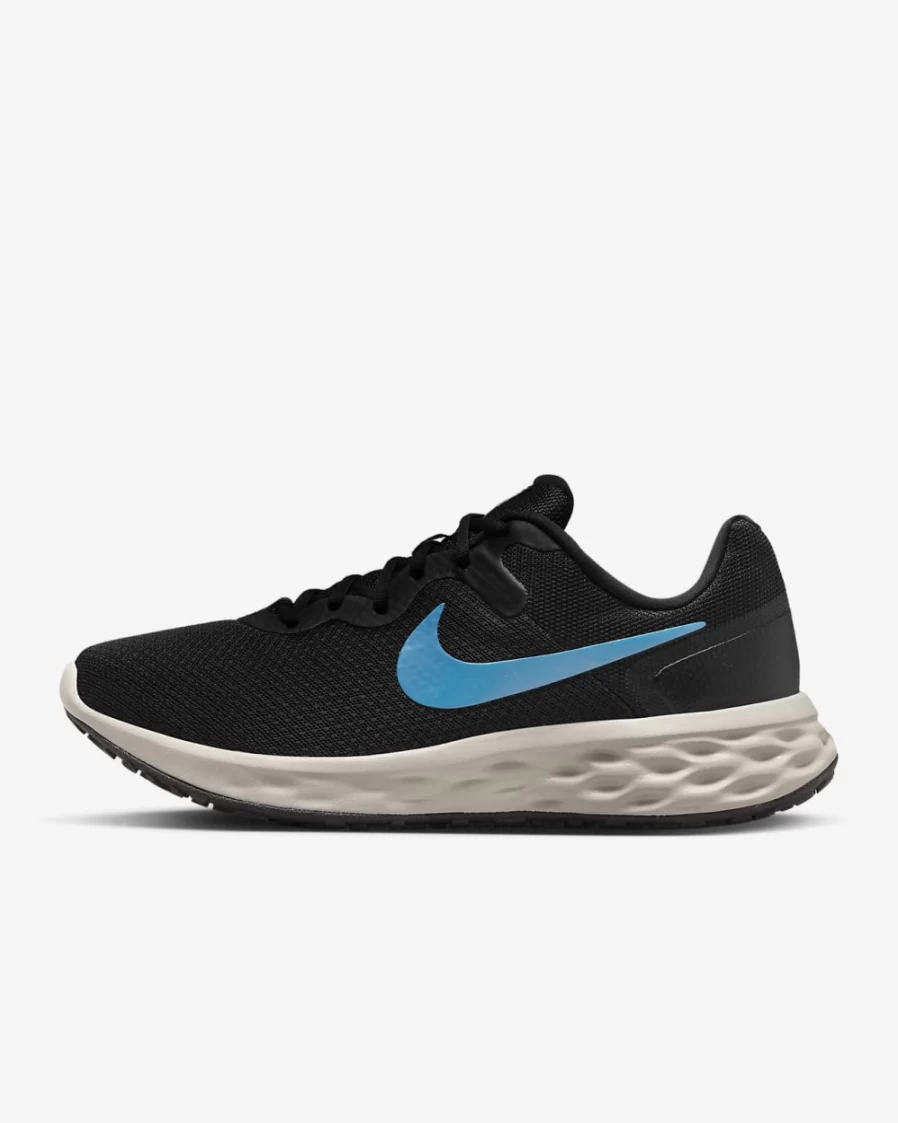 Nike Revolution 6 Next Nature Men's Running Shoes - Black/Cobblestone/Bright Crimson/Laser Blue for Road Training