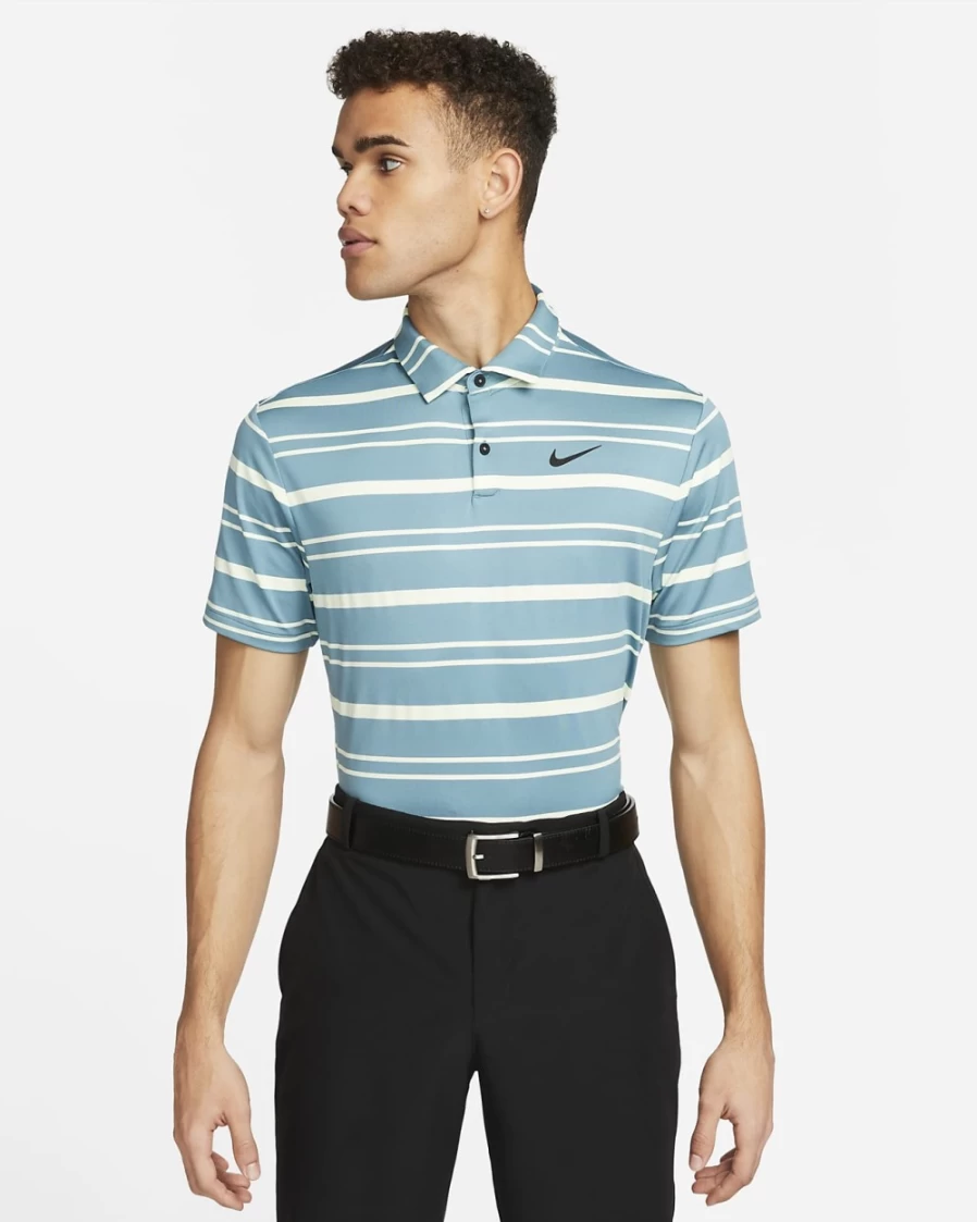 Nike Dri-FIT Tour Men's Golf Polo - Moisture-Wicking Mineral Teal/Citron Tint/Black Striped Performance Shirt