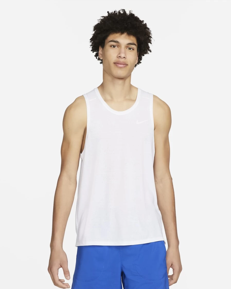 Nike Dri-FIT Miler Men's Running Tank Top - White Athletic Performance Shirt for Workouts & Training