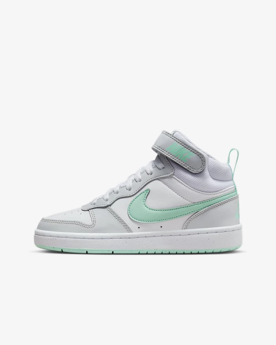 Nike Court Borough Mid 2 Big Kids' Shoes - Pure Platinum/White/Mint Foam for Boys and Girls
