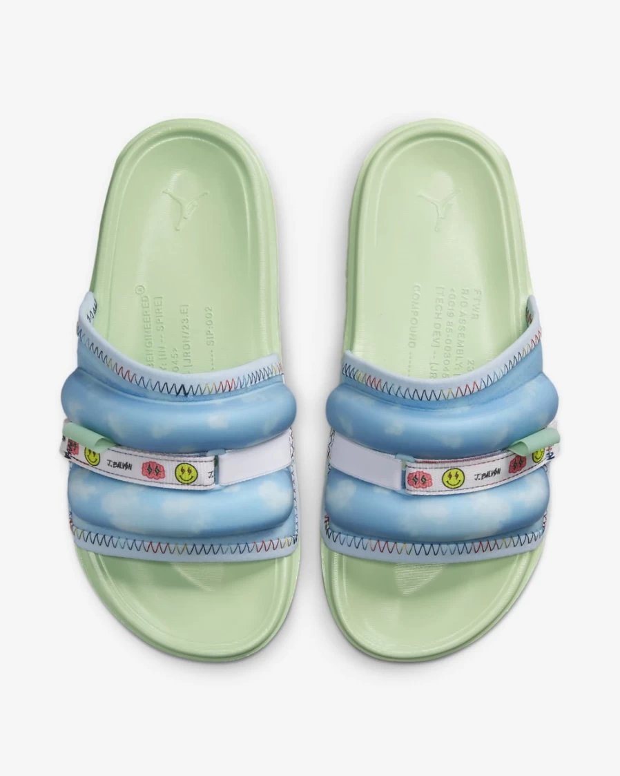 Nike Jordan Super Play J Balvin Men's Slides - Celestine Blue/Enamel Green/White Athletic Sandals