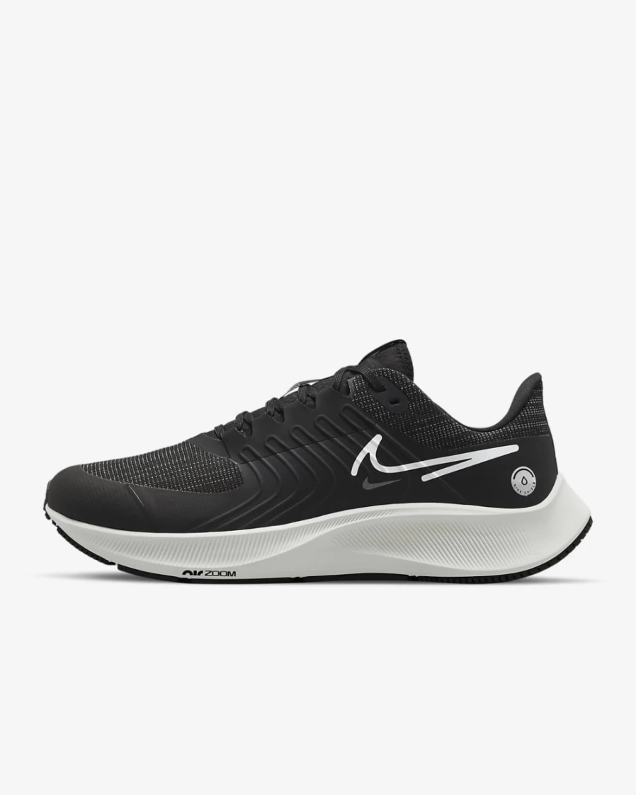 Nike Pegasus 38 Shield Men's Black Running Shoes - Weatherized Road Sneakers for Men in Dark Smoke Grey & Platinum Tint