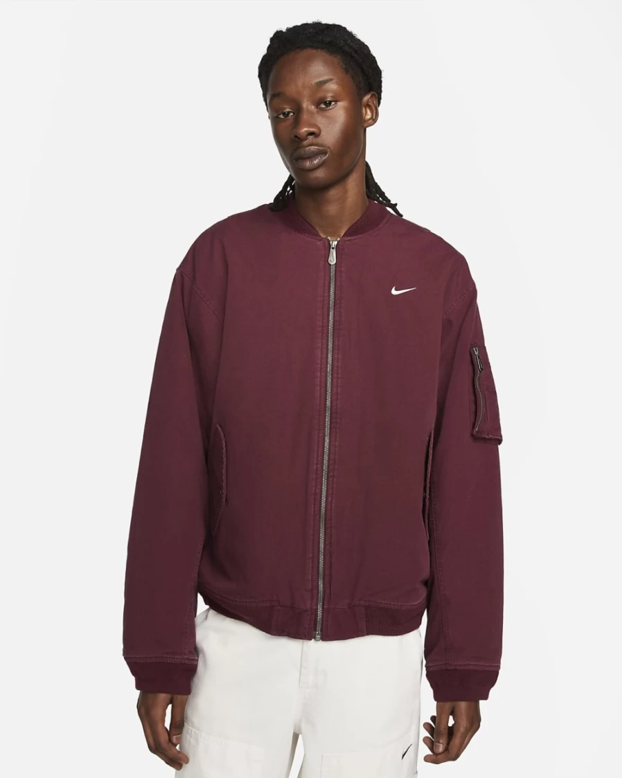 Nike Men's Night Maroon & White Woven Flight Jacket - Lightweight Casual Outerwear