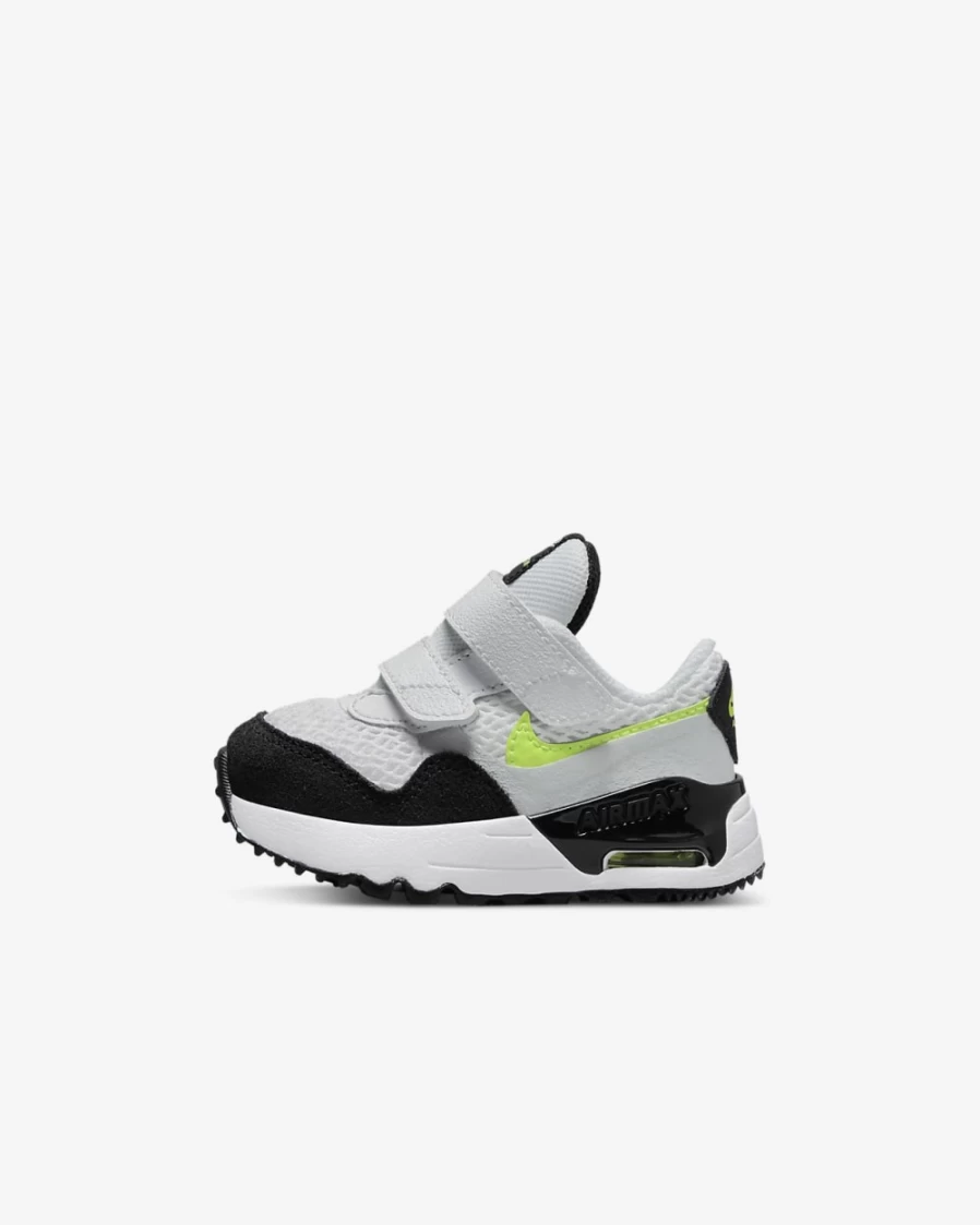 Nike Air Max SYSTM Baby Toddler Shoes for Boys & Girls - White, Volt, Pure Platinum, Black