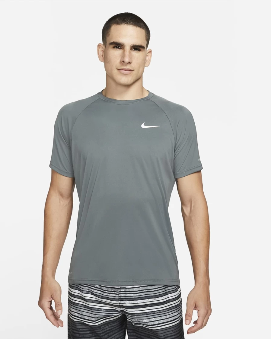 Nike Men's Iron Grey Hydroguard Short-Sleeve Swim Shirt UPF 50+ Quick-Dry