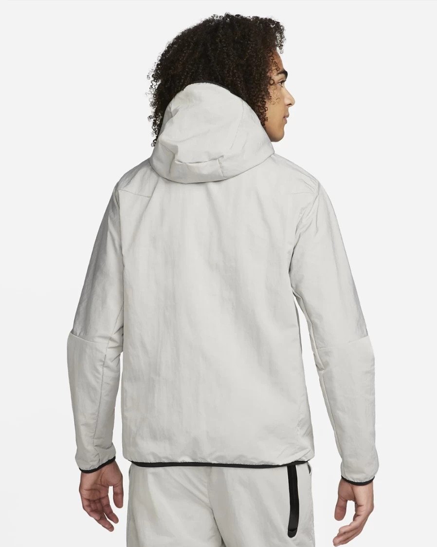 Nike Men's Tech Woven Full-Zip Hooded Jacket in Cobblestone/Black - Lightweight Lined Sportswear