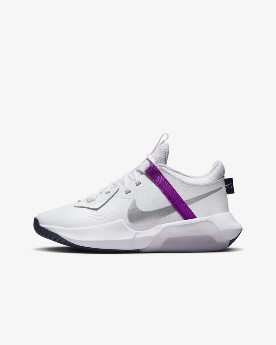Nike Air Zoom Crossover Big Kids' Basketball Shoes for Boys & Girls - White/Barely Grape/Vivid Purple/Metallic Silver