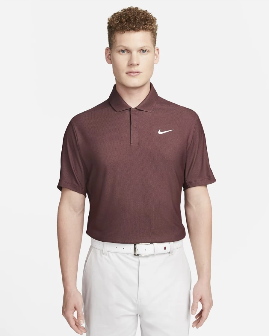 Nike Dri-FIT Tiger Woods Men's Golf Polo Shirt - Burgundy Crush/Plum Eclipse/White - Moisture-Wicking Performance Apparel