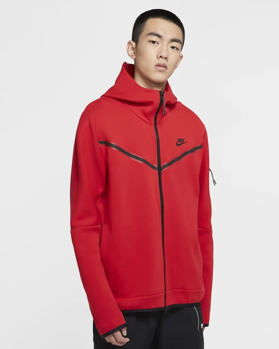 Nike Men's Tech Fleece Full-Zip Hoodie - University Red/Black | Lightweight & Comfortable Sportswear